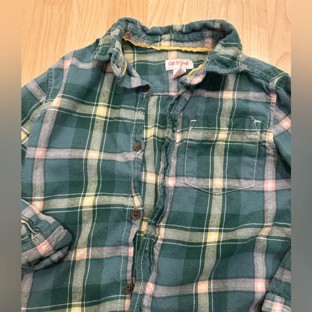 Cat & Jack Green Plaid Kids Shirt